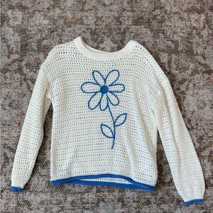 Primark White and Blue Floral Knit Top